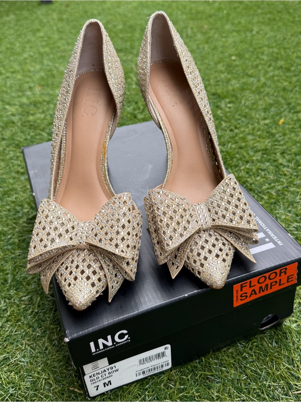 INC International Concepts Glitter Bow Pointed Flats - Gold